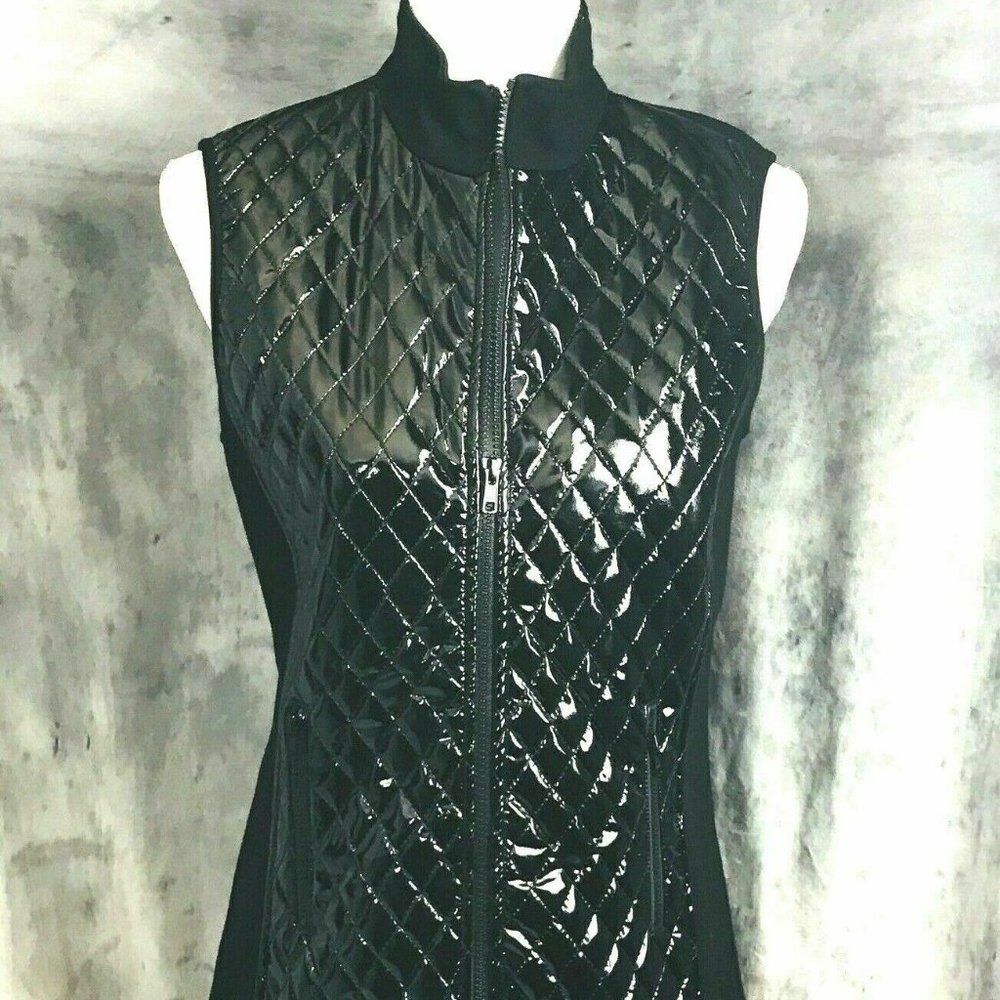 J'Envie Longline Vest Patent Faux Leather Black - Picture 2 of 11